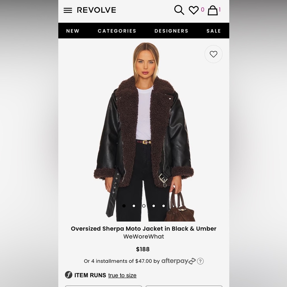 Oversized Sherpa Moto Jacket in Black & Umber - Size XS - NEVER WORN NWT